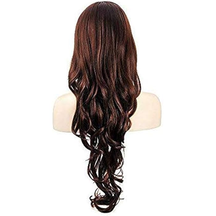 DILLARDS Brown Long Curly Wig - 34Curly Wig With Inclined Bangs Synthetic Wig For Women Natural As Real Hair Daily Party Cosplay Wigs (Dark Brown) - Image 3